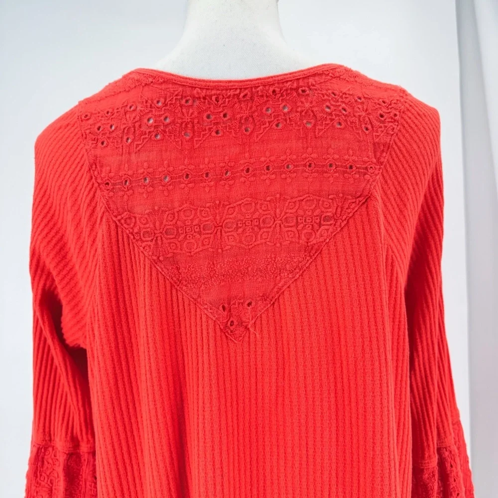 Free People Parisian Nights Top Women S M Orange Eyelet Bell Sleeve Boho 70s
